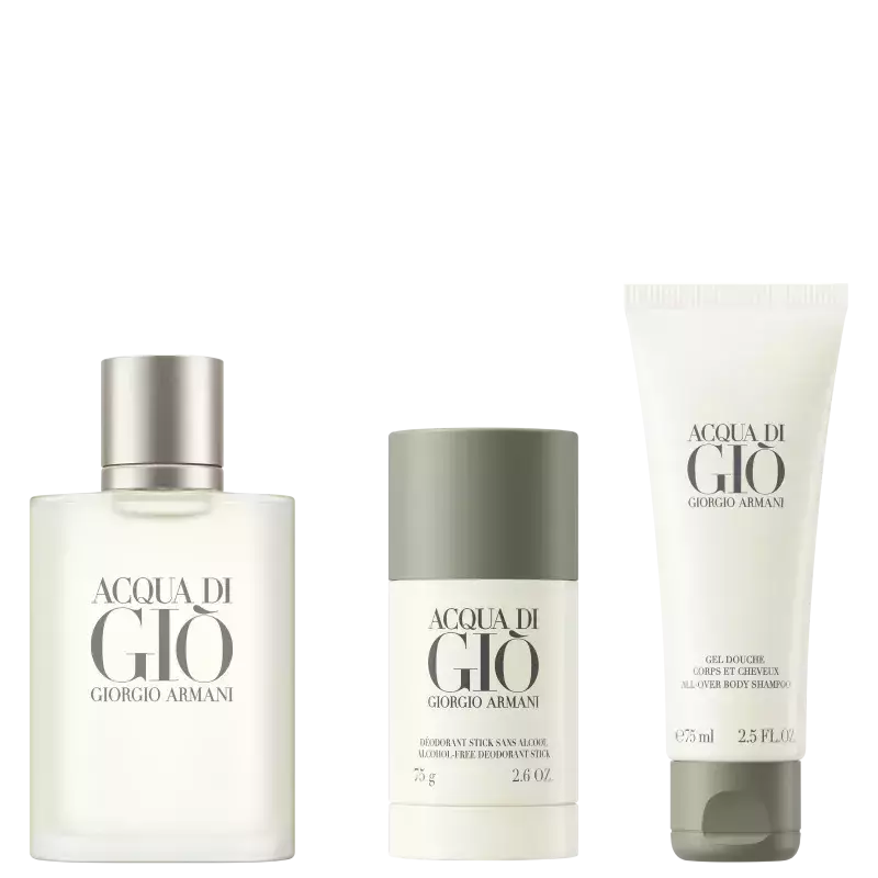 Conjunto Acqua di Giò Giorgio - Armani Masculino - Eau de Toilette 100ml + Desodorante 75g + Gel de Banho 75ml