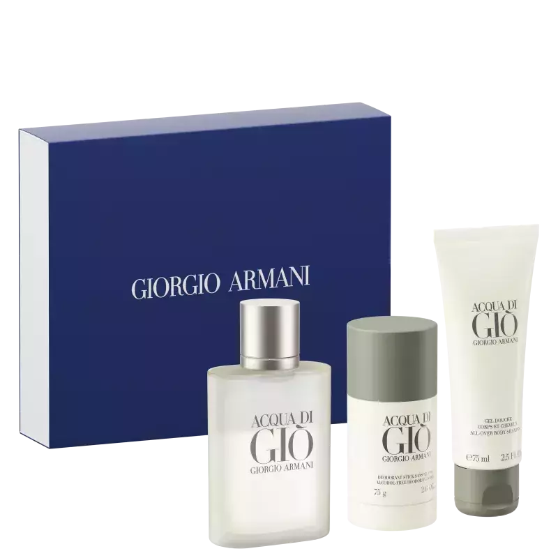 Conjunto Acqua di Giò Giorgio - Armani Masculino - Eau de Toilette 100ml + Desodorante 75g + Gel de Banho 75ml